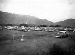 The Riverdale Drive-In before the addition of the second screen.  The low snack bar building is visible in the middle of the photo. - , Utah
